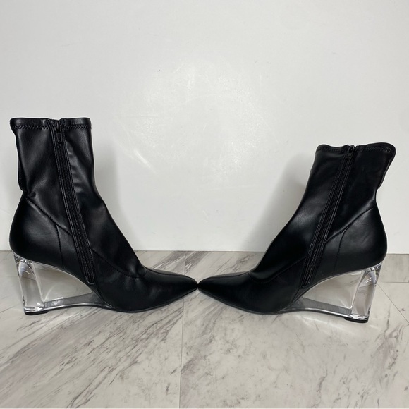 Open Edit Erika Black Faux Leather Pointy Toe Wedge Heel Bootie 7 1/2 M - Picture 5 of 16